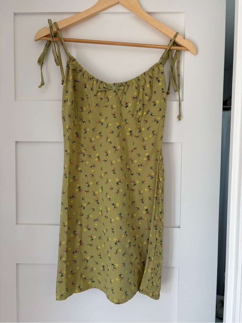 Birdies Olive Green Floral Tie-Shoulder Mini Dress